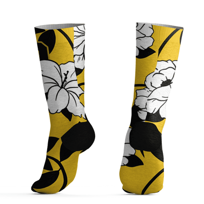 Yellow Ochre 6s Socks Match 23 Floral 3D All-Over Print Flowers - NastyJamz