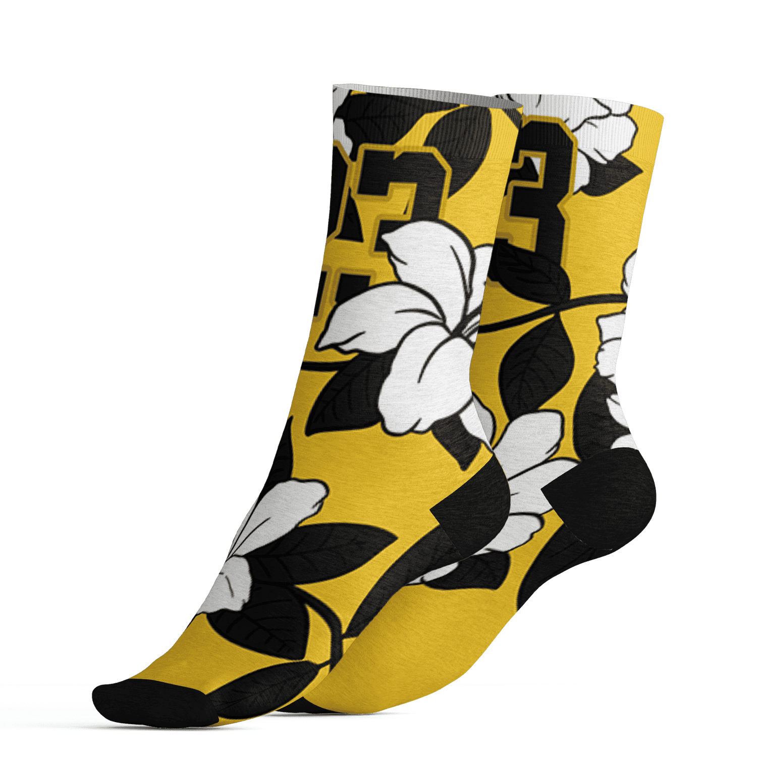 Yellow Ochre 6s Socks Match 23 Floral 3D All-Over Print Flowers - NastyJamz