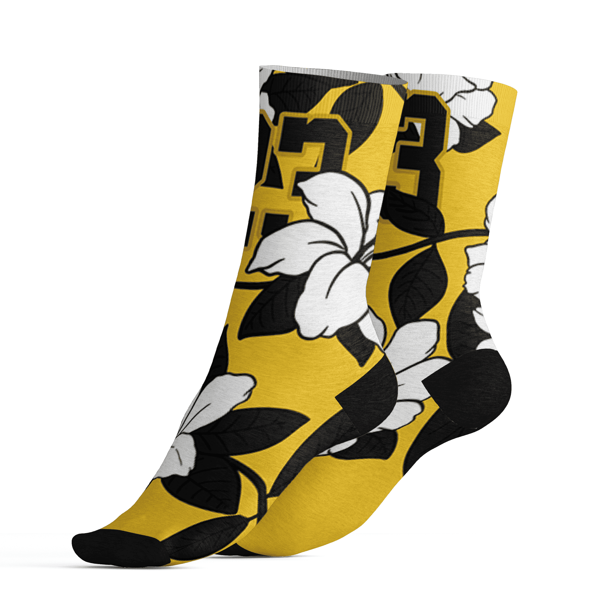 Yellow Ochre 6s Socks Match 23 Floral 3D All-Over Print Flowers - NastyJamz