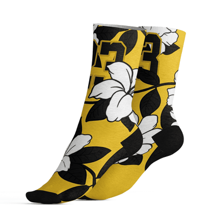 Yellow Ochre 6s Socks Match 23 Floral 3D All-Over Print Flowers - NastyJamz