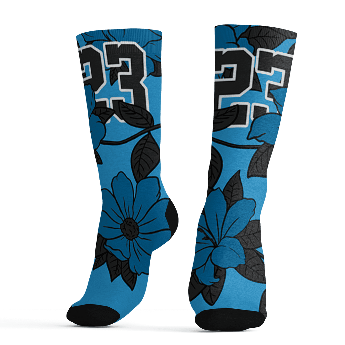 Powder Blue 9s Socks Match 23 Floral 3D All-Over Print Flowers - NastyJamz
