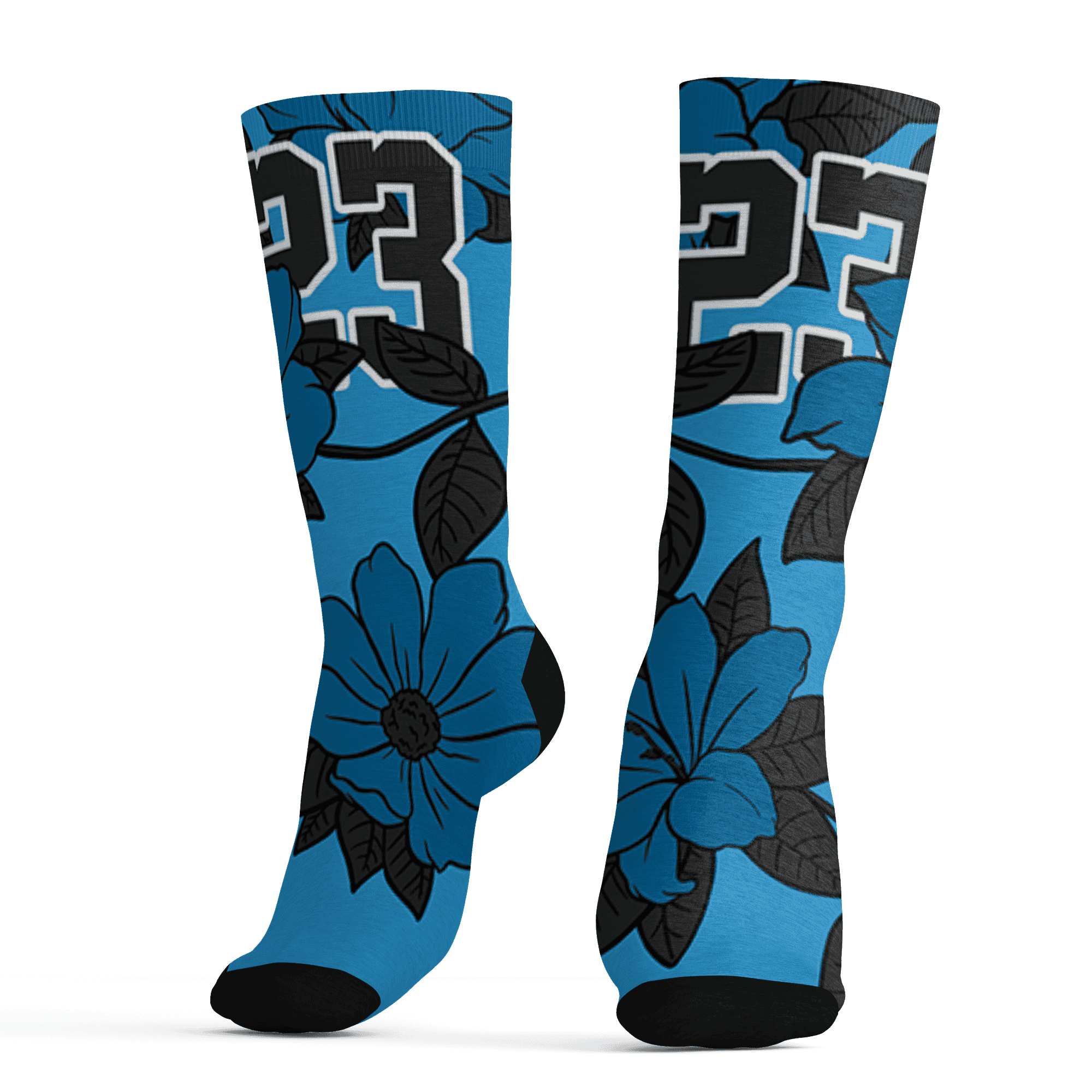 Powder Blue 9s Socks Match 23 Floral 3D All-Over Print Flowers - NastyJamz