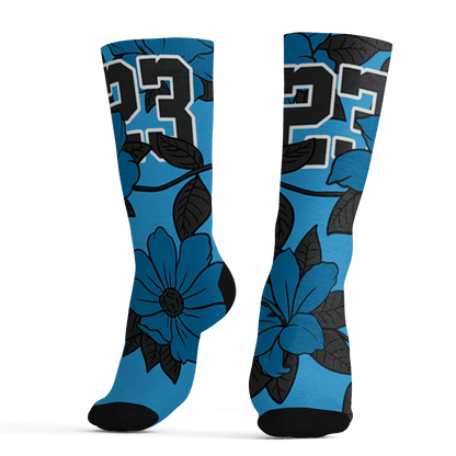Powder Blue 9s Socks Match 23 Floral 3D All-Over Print Flowers - NastyJamz
