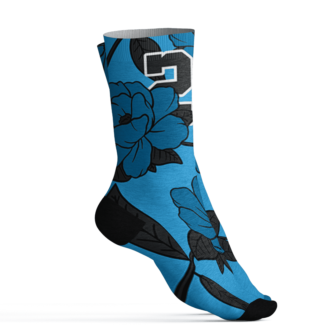 Powder Blue 9s Socks Match 23 Floral 3D All-Over Print Flowers - NastyJamz