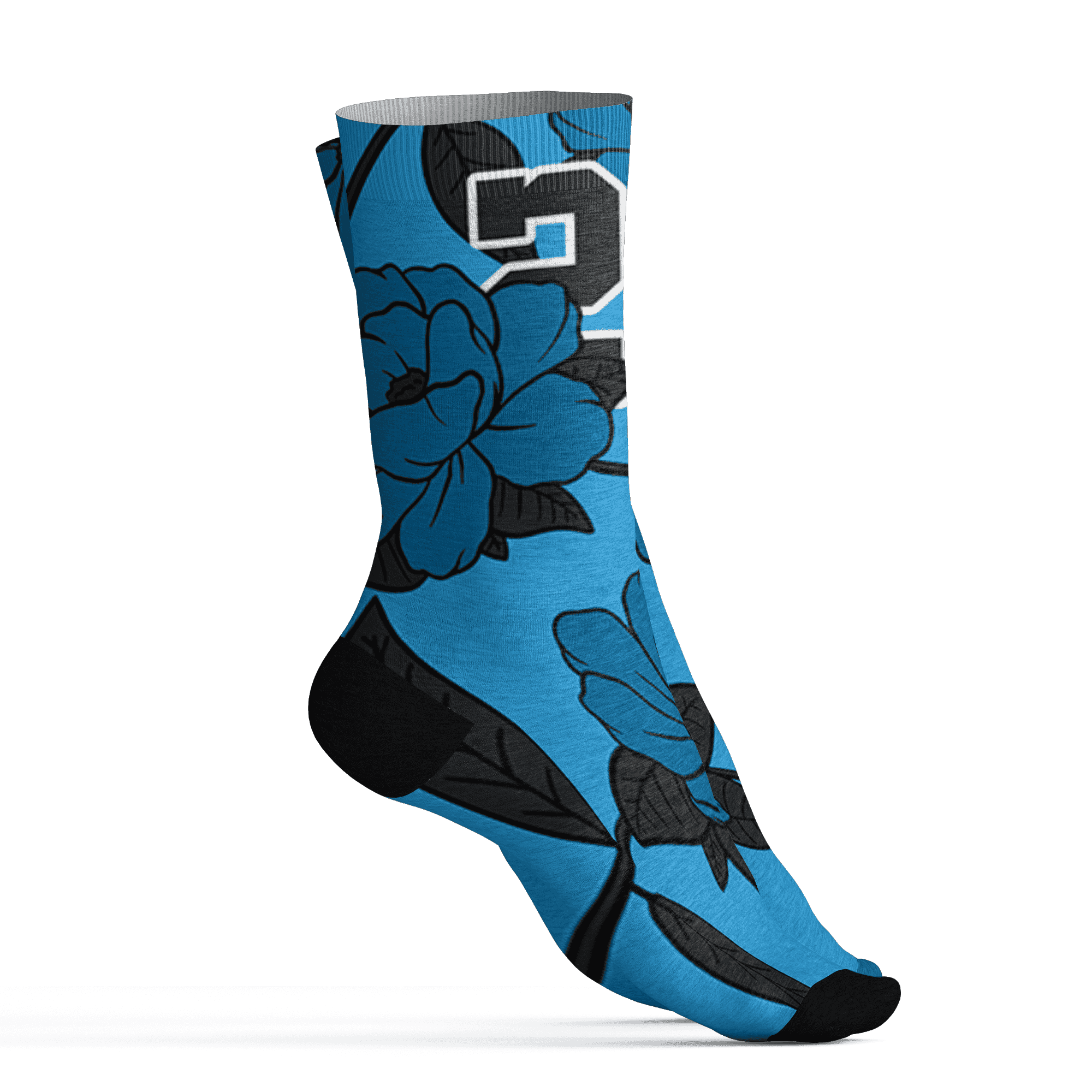 Powder Blue 9s Socks Match 23 Floral 3D All-Over Print Flowers - NastyJamz