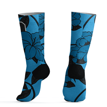 Powder Blue 9s Socks Match 23 Floral 3D All-Over Print Flowers - NastyJamz