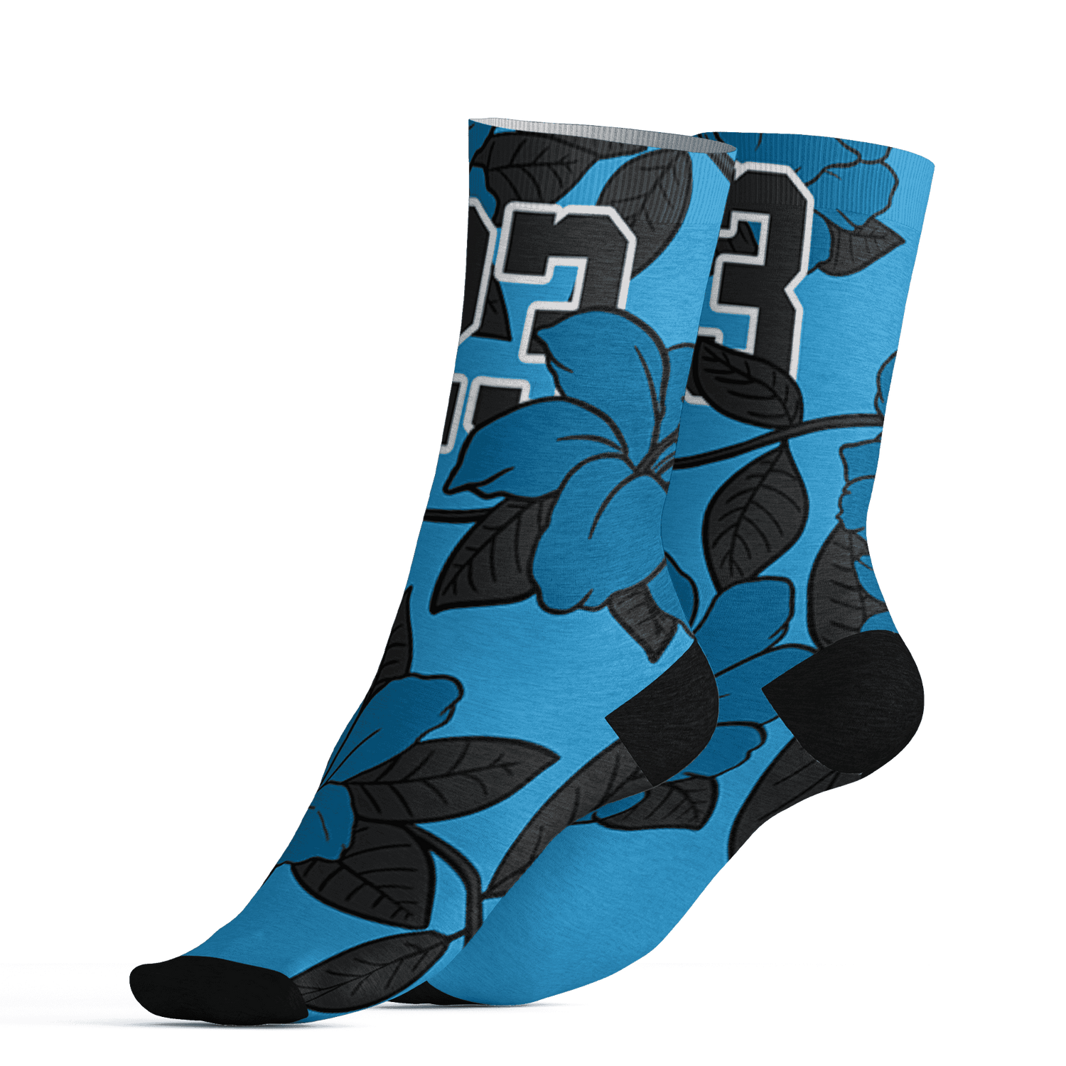 Powder Blue 9s Socks Match 23 Floral 3D All-Over Print Flowers - NastyJamz