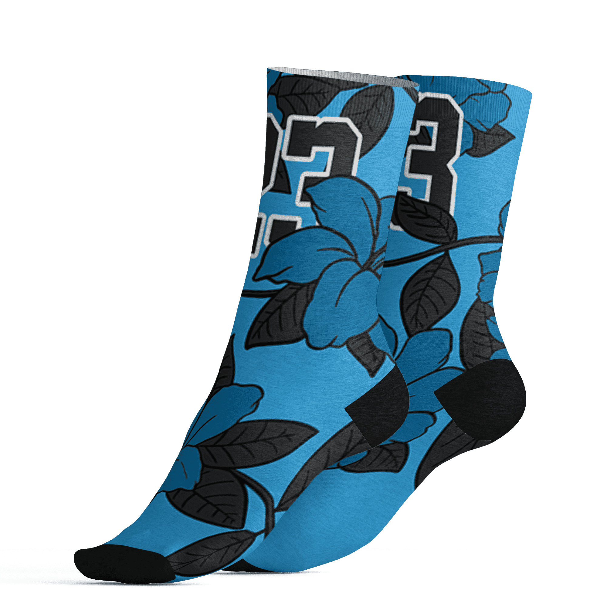 Powder Blue 9s Socks Match 23 Floral 3D All-Over Print Flowers - NastyJamz