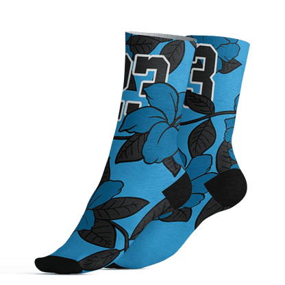Powder Blue 9s Socks Match 23 Floral 3D All-Over Print Flowers - NastyJamz