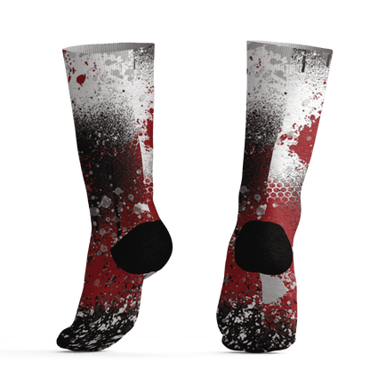 Retro Red Taxi 12s Socks Match 23 Painted Graffiti - NastyJamz