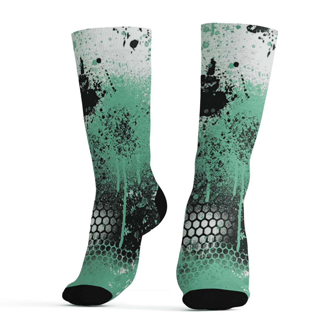 High OG Green Glow 1s Socks Match 23 Painted Graffiti - NastyJamz