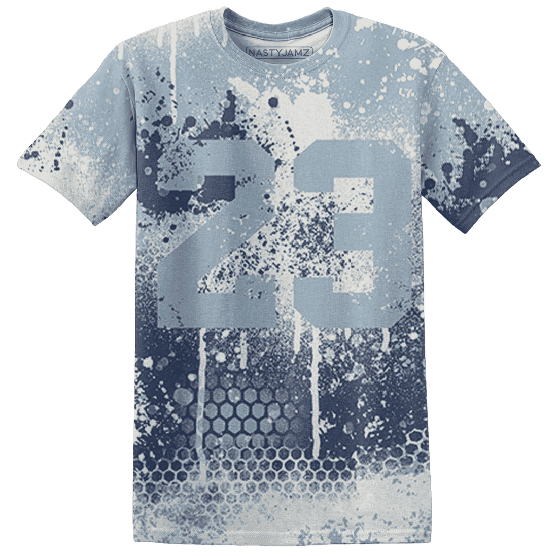 Mid Diffused Blue Grey 1s T Shirt Match 23 Painted Graffiti - NastyJamz