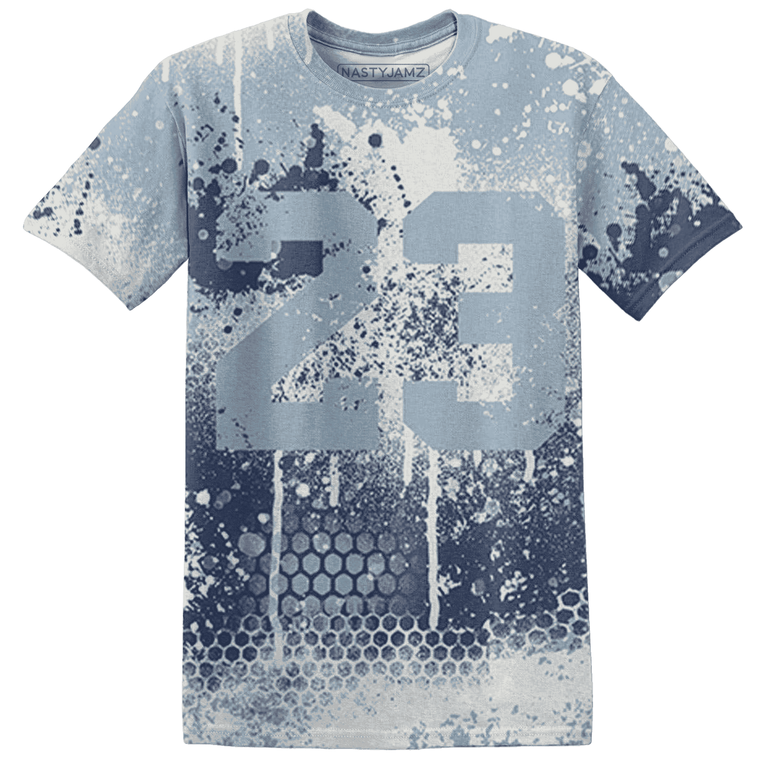 Mid Diffused Blue Grey 1s T Shirt Match 23 Painted Graffiti - NastyJamz
