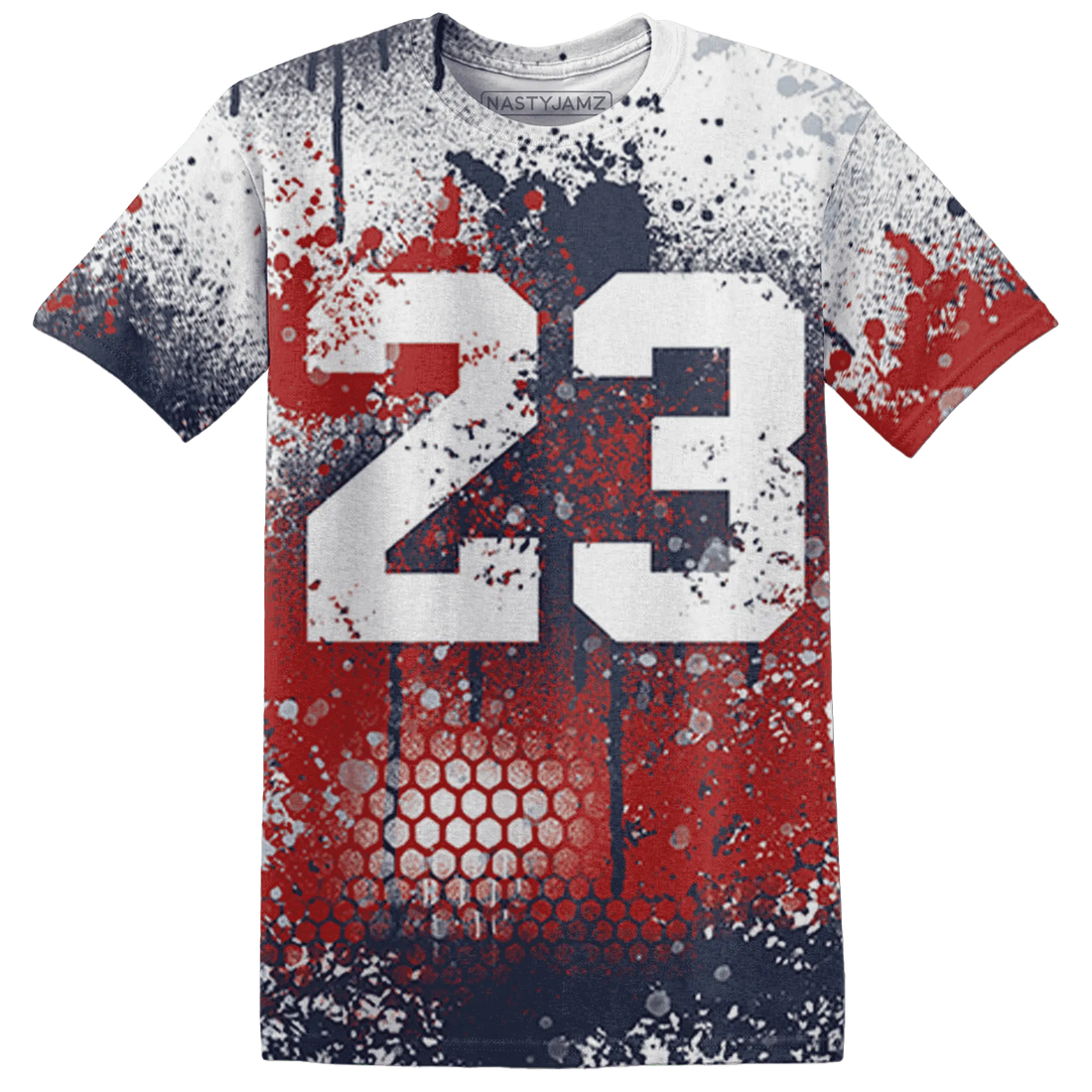 White-Navy-6s-T-Shirt-Match-23-Painted-Graffiti