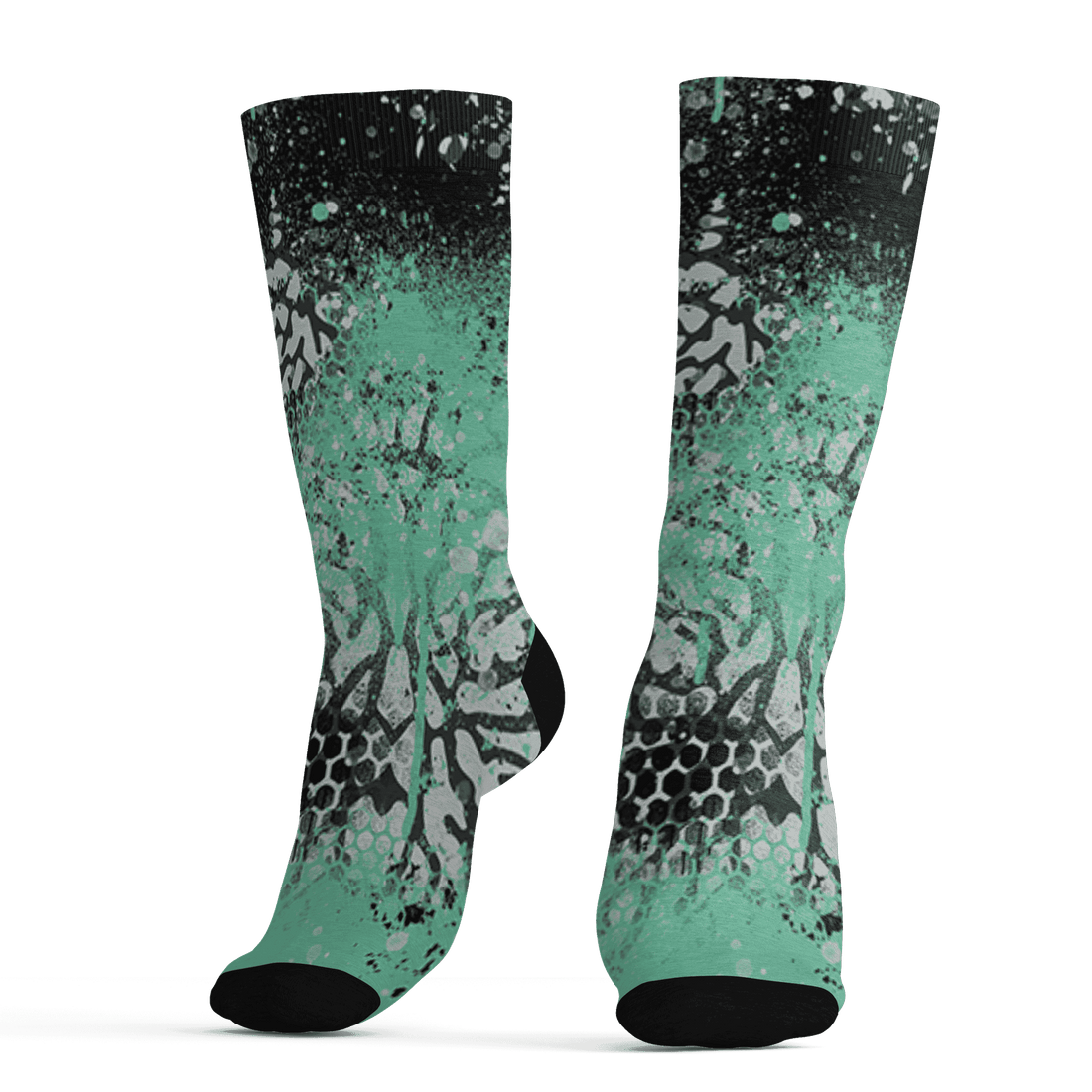 Green Glow 3s Socks Match 23 Painted Graffiti - NastyJamz