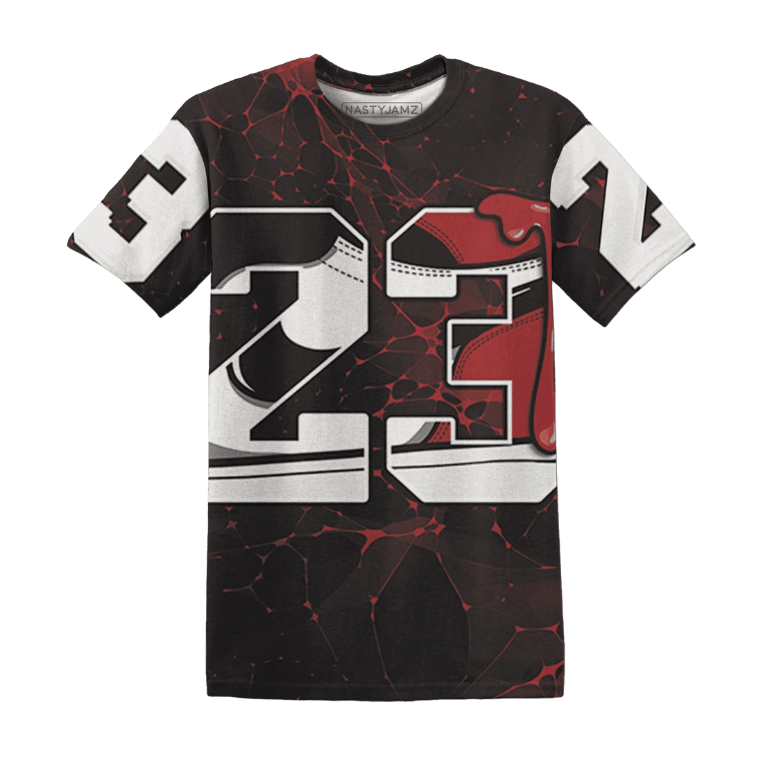 Black-Toe-Reimagined-Red-White-1s-NastyJamz-T-Shirt-Match-23-Sneaker-3D