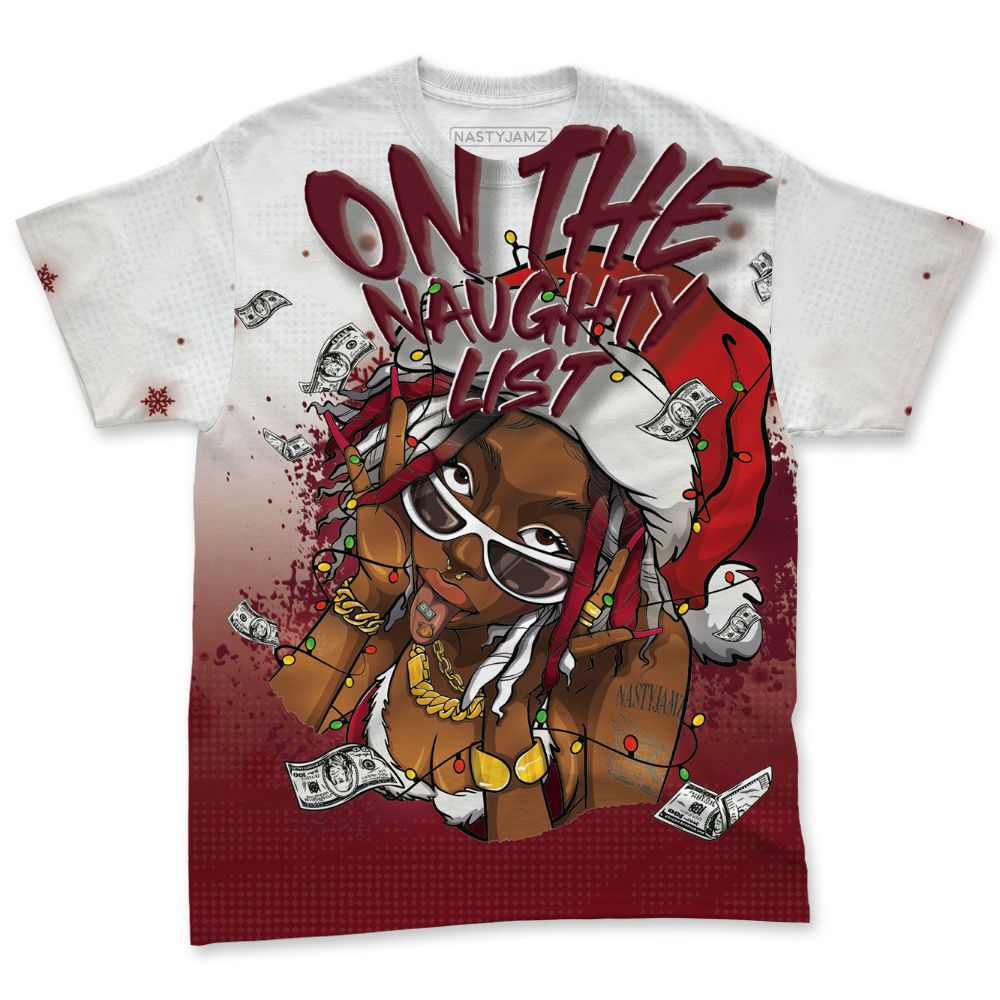 White-Team-Red-1s-NastyJamz-T-Shirt-Match-Smas-Naughty-List-All-Over-Print