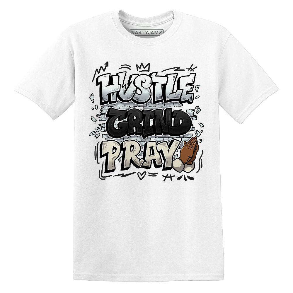 Hustle Grind Pray.AJ 4 Pure Platinum.NastyJamz Website T-Shirt 2D