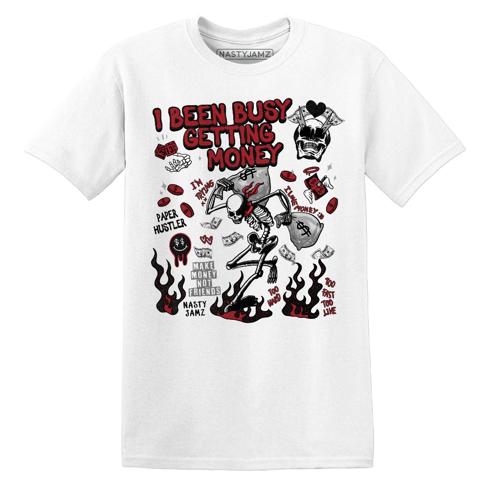 Busy Getting Money Skull.AJ 11 Bred Velvet.NastyJamz Website T-Shirt 2D