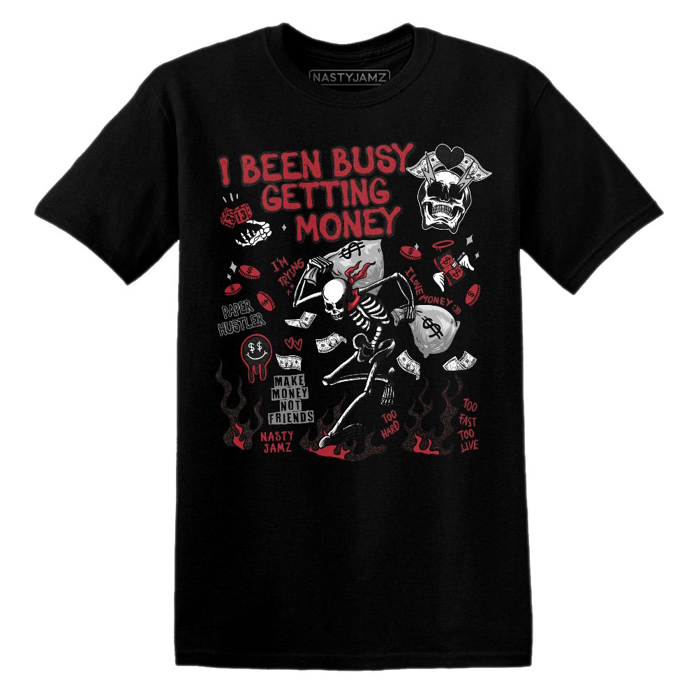 Busy Getting Money Skull.AJ 11 Bred Velvet.NastyJamz Website T-Shirt 2D