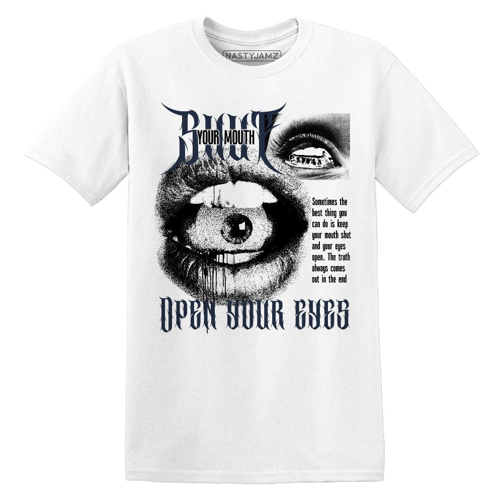 White-Navy-6s-NastyJamz-T-Shirt-Match-Shut-Your-Mouth