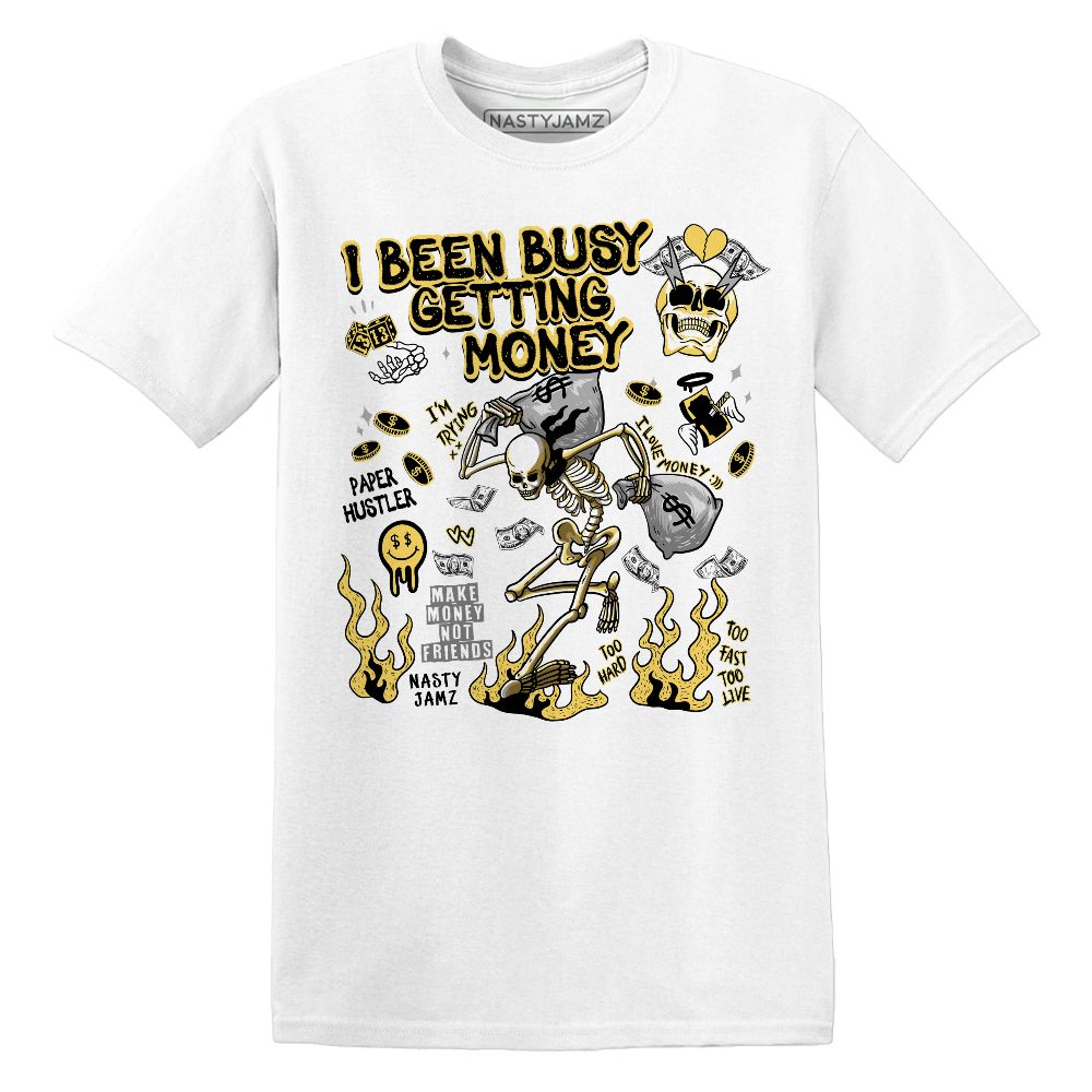 PT-Metallic-Gold-White-12s-NastyJamz-Premium-T-Shirt-Match-Busy-Getting-Money-Skull