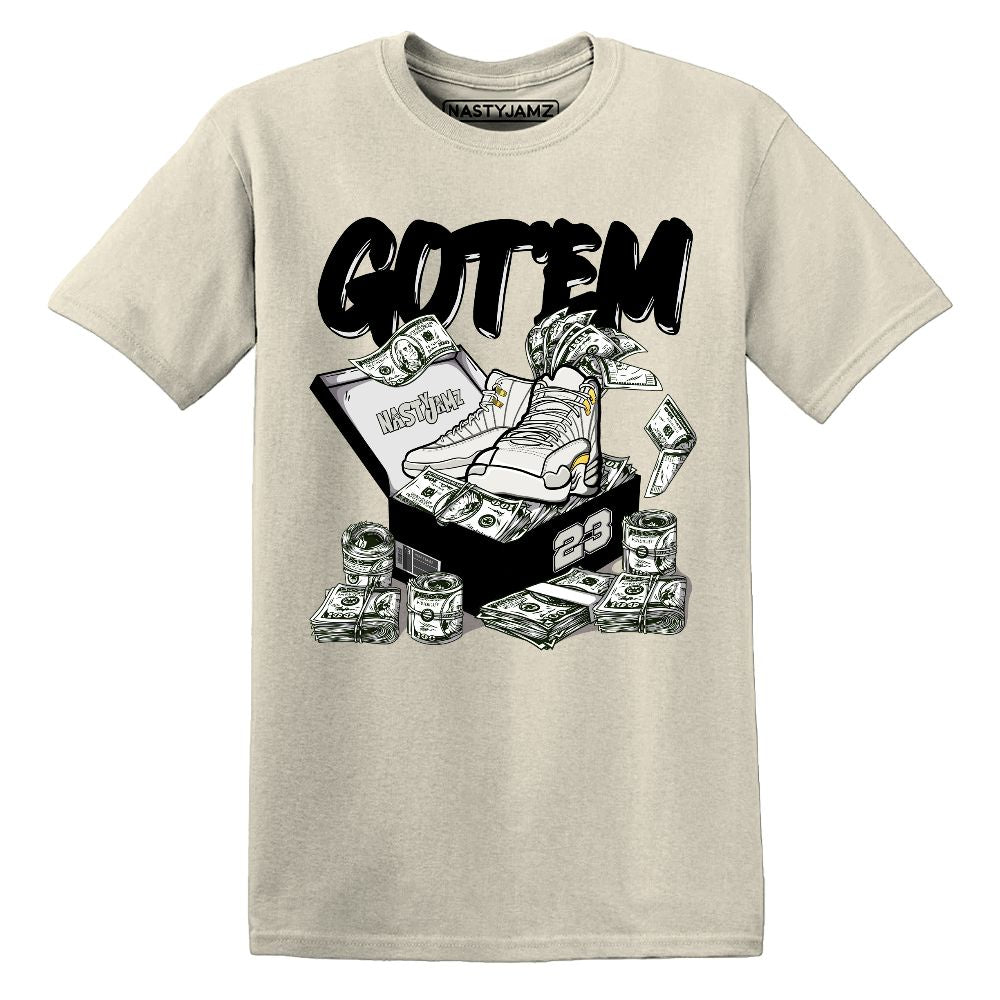 PT-Metallic-Gold-White-12s-NastyJamz-Premium-T-Shirt-Match-Dollar-Sneaker-Box