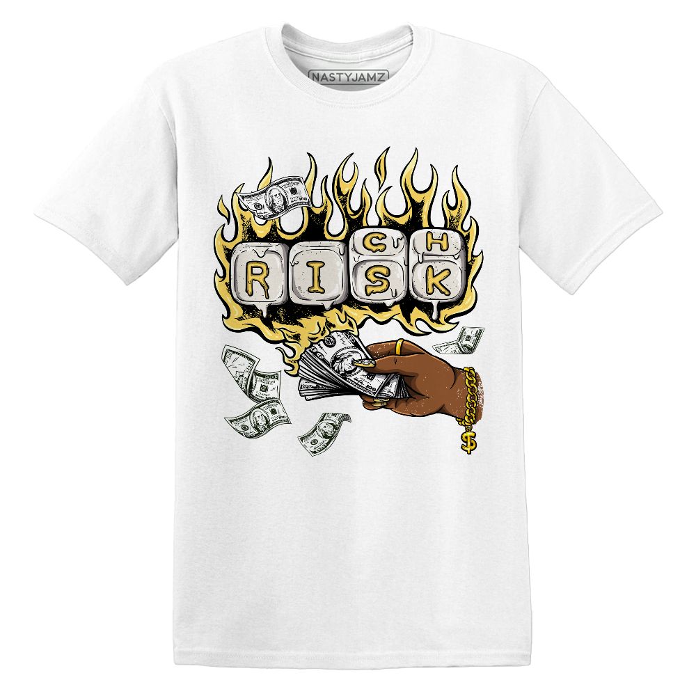 PT-Metallic-Gold-White-12s-NastyJamz-Premium-T-Shirt-Match-Rich-Or-Risk