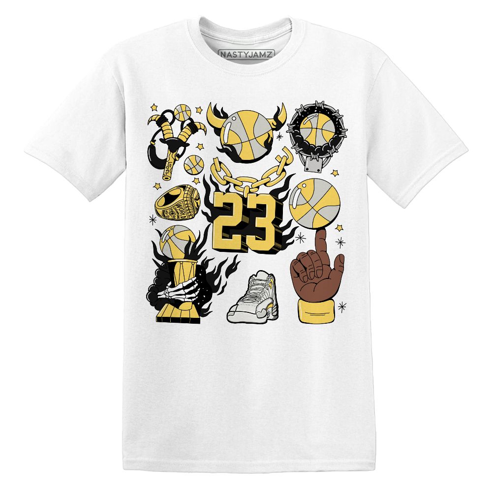 PT-Metallic-Gold-White-12s-NastyJamz-Premium-T-Shirt-Match-Neclaces-Number-23