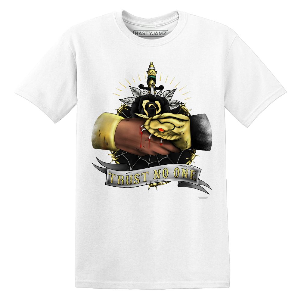 PT-Metallic-Gold-White-12s-NastyJamz-Premium-T-Shirt-Match-Trust-No-One-Old-School