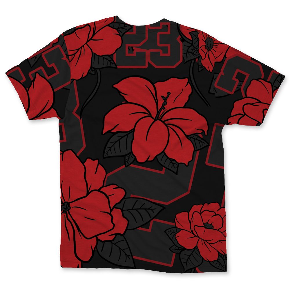 Flu-Game-12s-NastyJamz-Red-Black-T-Shirt-Match-23-Floral-All-Over-Print-Flower