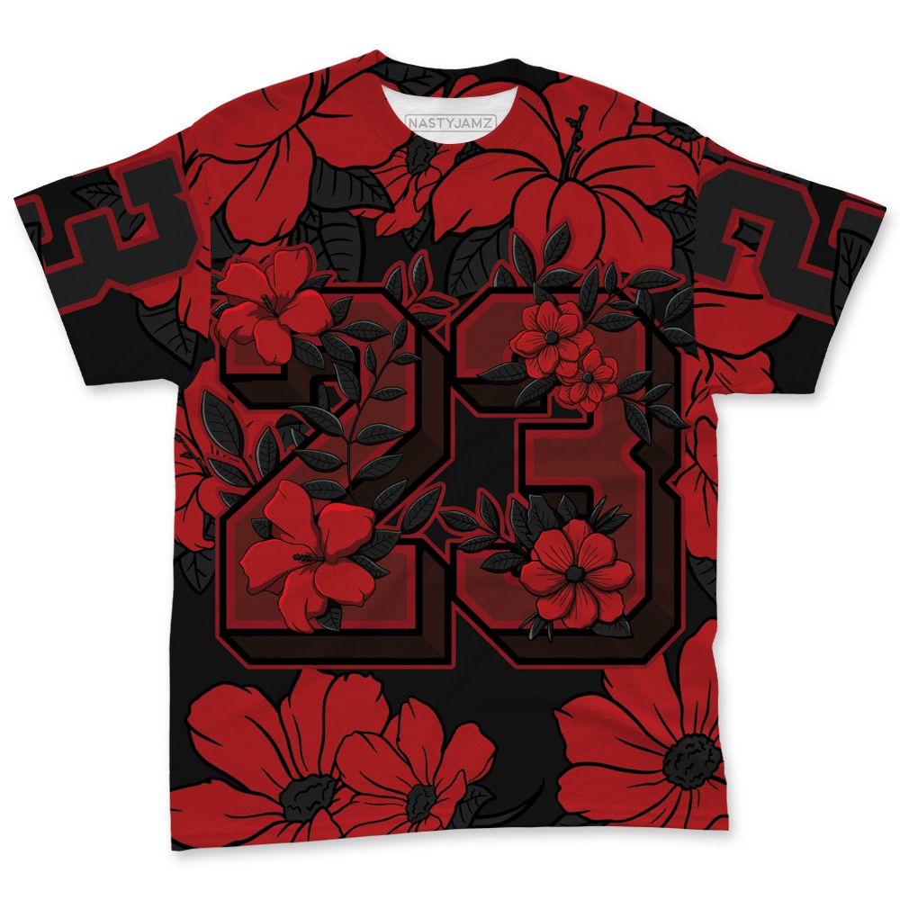 Flu-Game-12s-NastyJamz-Red-Black-T-Shirt-Match-23-Floral-All-Over-Print-Flower