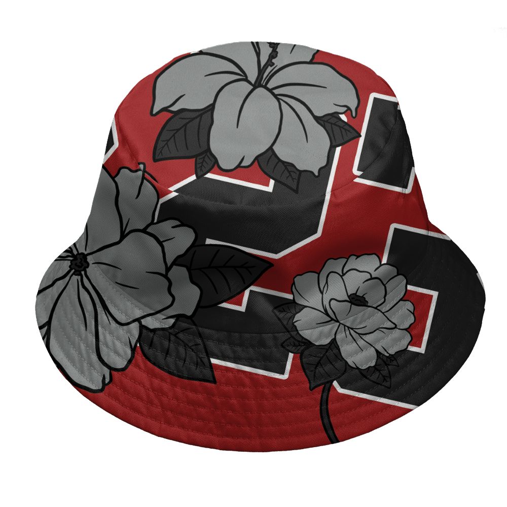 Union-Varsity-Red-Shadow-Grey-1s-NastyJamz-Bucket-Hat-Match-23-Floral-3D-All-Over-Print-Flower