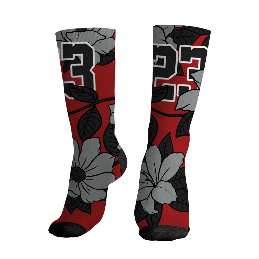 U.nion-Varsity-Red-Shadow-Grey-1s-NastyJamz-Socks-Match-23-Floral-All-Over-Print-Flower