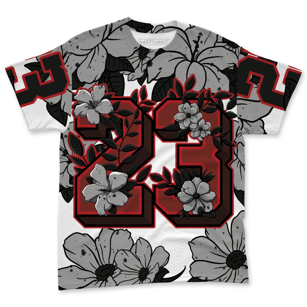 White-Cement-4s-NastyJamz-T-Shirt-Match-23-Floral-All-Over-Print-Flower