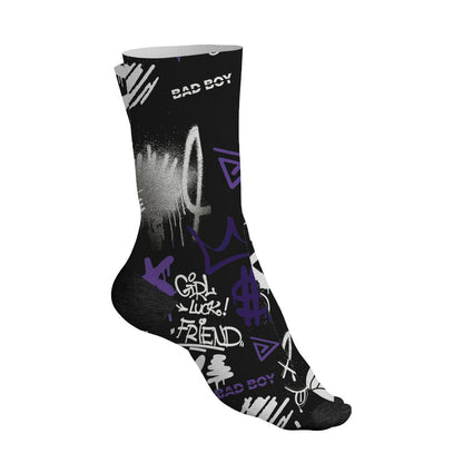 AM-CB-94-Black-Pure-Purple-NastyJamz-Socks-Match-Graffiti-King-All-Over-Print-Doodle-Style