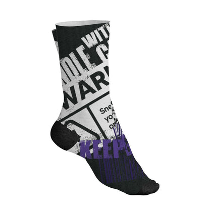 AM-CB-94-Black-Pure-Purple-NastyJamz-Socks-Match-Sneaker-Addict-All-Over-Print-Warning