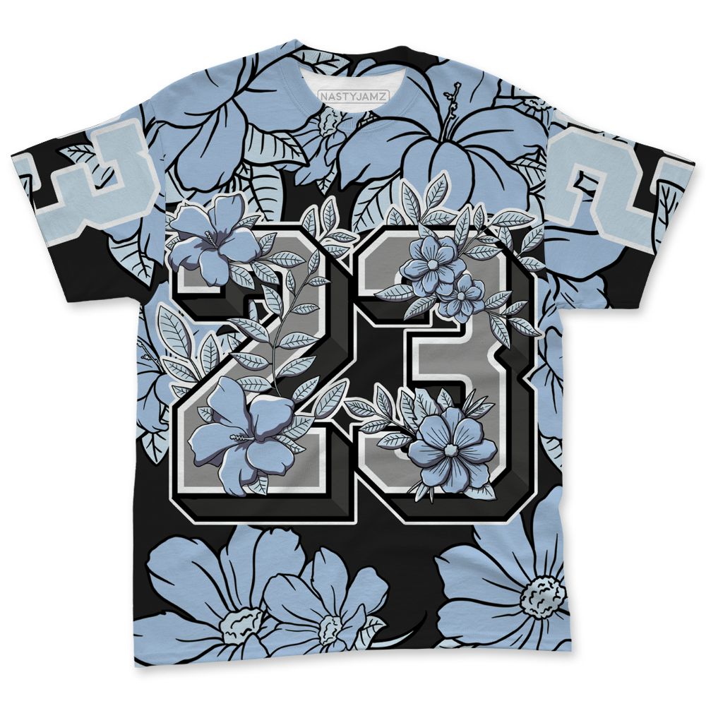 Air-Foamposite-Psychic-Blue-NastyJamz-T-Shirt-Match-23-Floral-All-Over-Print-Flower