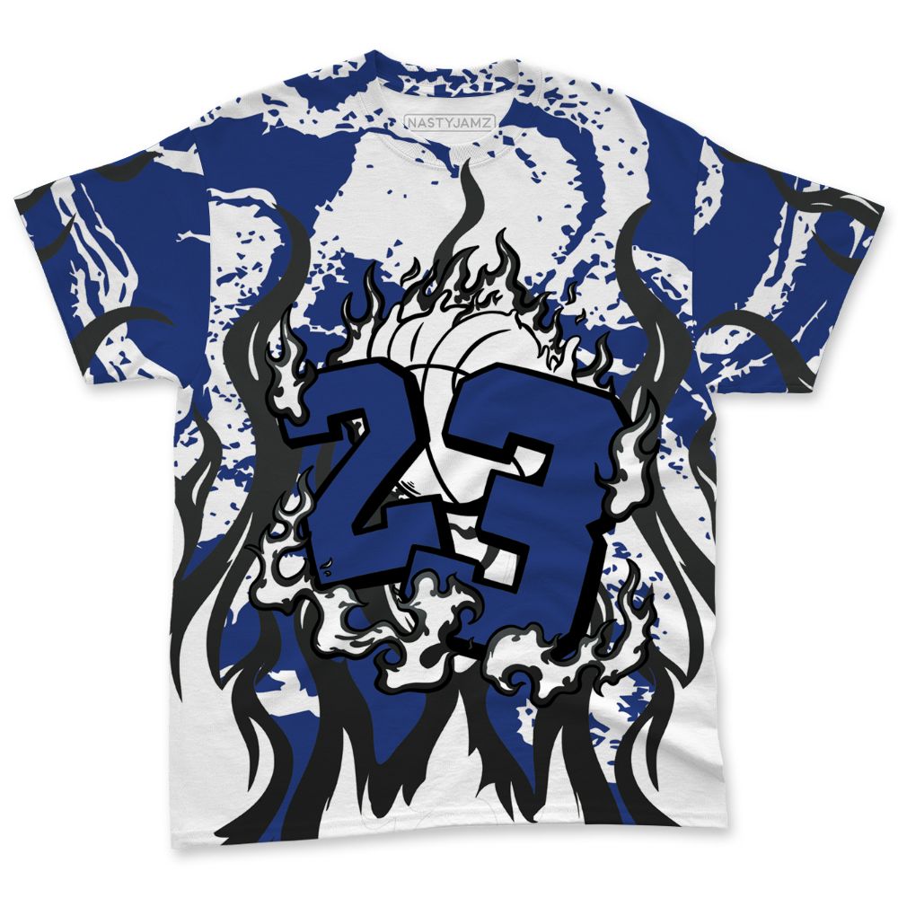 Rare-Air-Deep-Royal-Blue-1s-NastyJamz-T-Shirt-Match-23-Burning-Fire-All-Over-Print