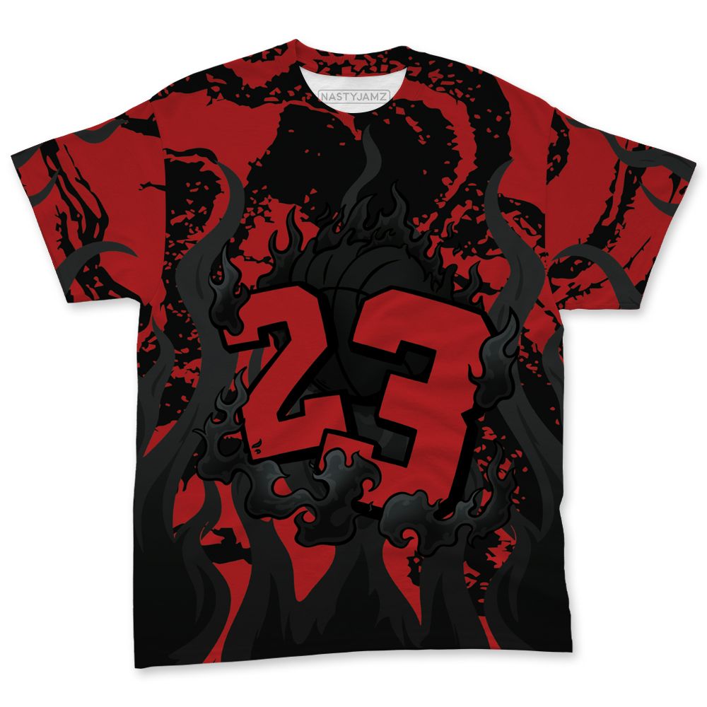 Low Bred 11s NastyJamz Tee Match 23 Burning Fire All-Over Print