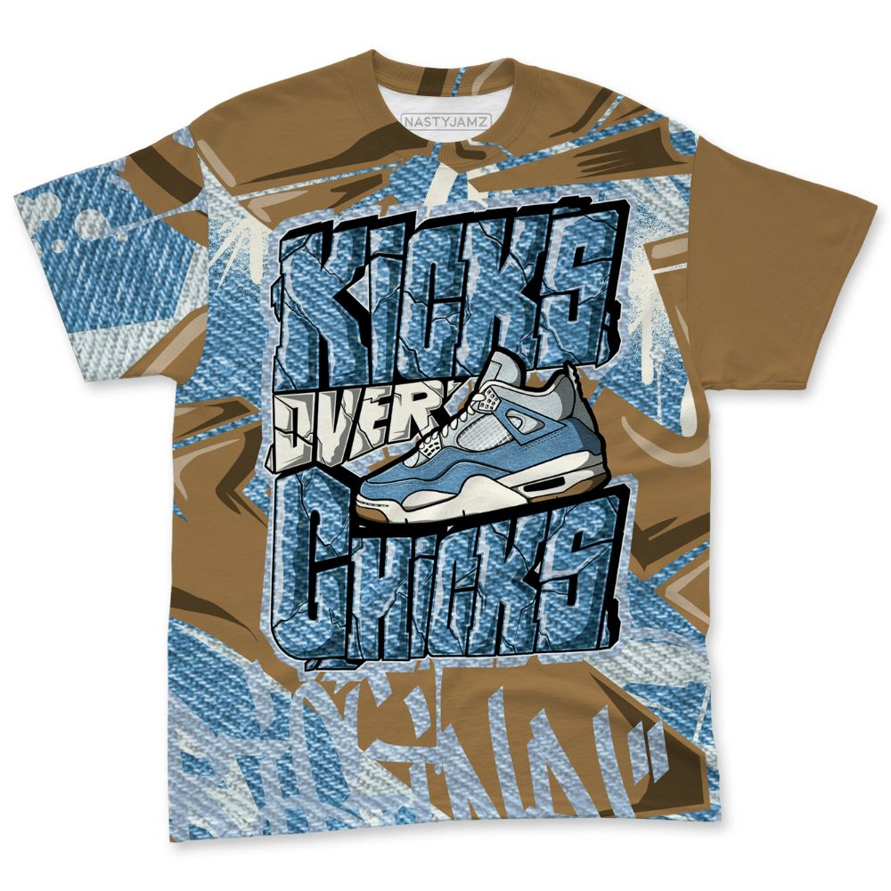 Denim-Worn-Blue-4s-NastyJamz-T-Shirt-Match-Kicks-Over-Chicks-3D-All-Over-Print