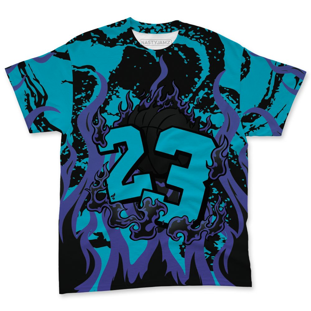 Aqua-8s-NastyJamz-T-Shirt-Match-23-Burning-Fire-3D-All-Over-Print