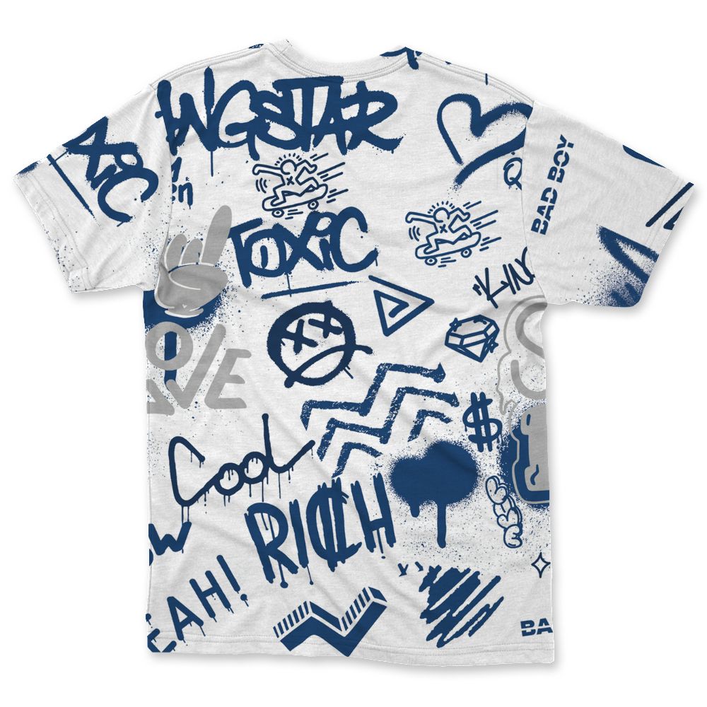 French-Blue-12s-NastyJamz-T-Shirt-Match-Graffiti-King-All-Over-Print-Doodle-Style