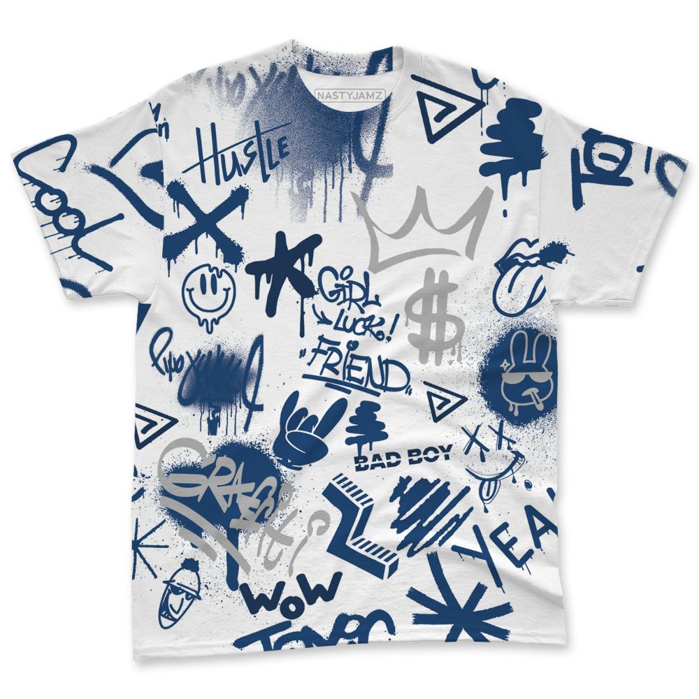 French-Blue-12s-NastyJamz-T-Shirt-Match-Graffiti-King-All-Over-Print-Doodle-Style
