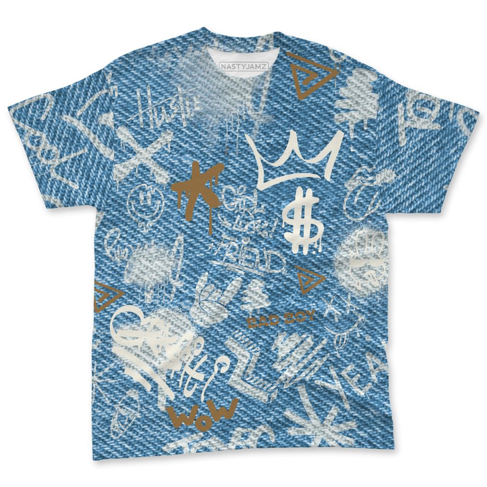 Denim-Worn-Blue-4s-NastyJamz-T-Shirt-Match-Graffiti-King-3D-All-Over-Print-Doodle-Style