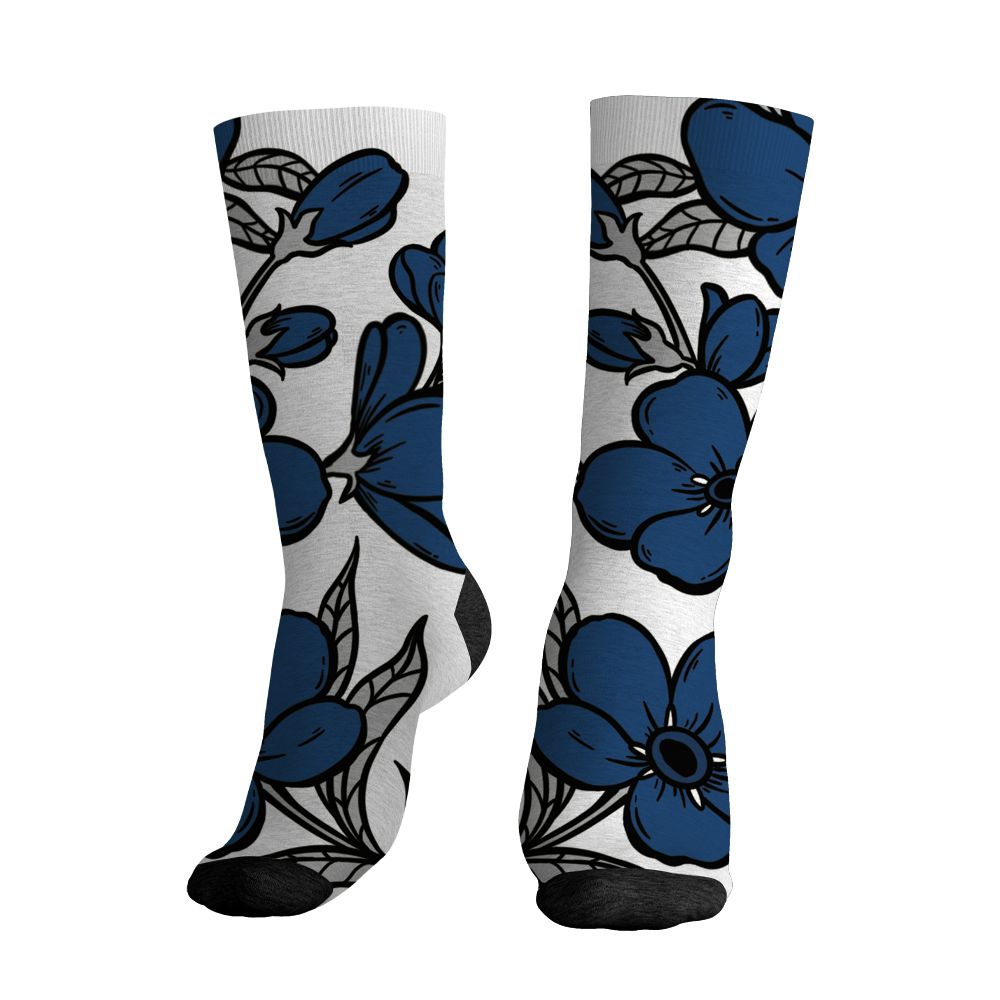 French Blue 12s NastyJamz Socks Match Forget Me Not All-Over Print Bloom