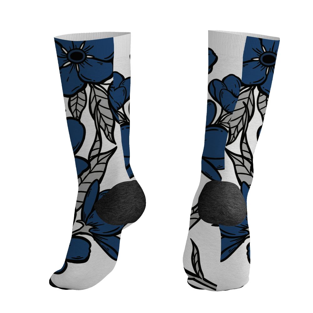 French Blue 12s NastyJamz Socks Match Forget Me Not All-Over Print Bloom