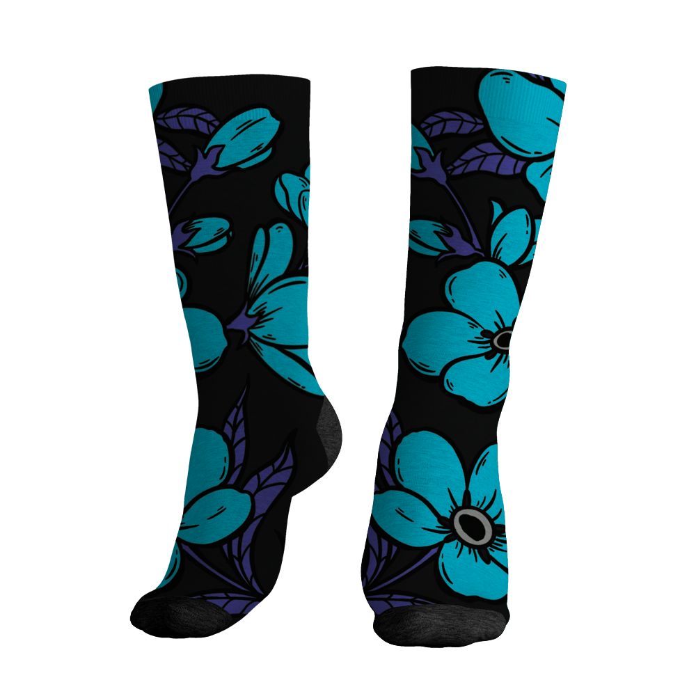 Aqua 8s NastyJamz Socks Match Forget Me Not All-Over Print Bloom