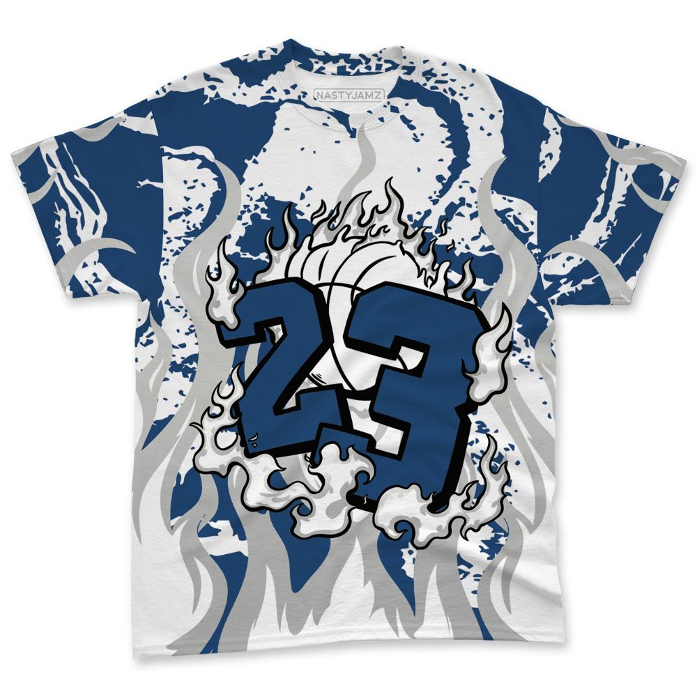 French-Blue-12s-NastyJamz-T-Shirt-Match-23-Burning-Fire-All-Over-Print