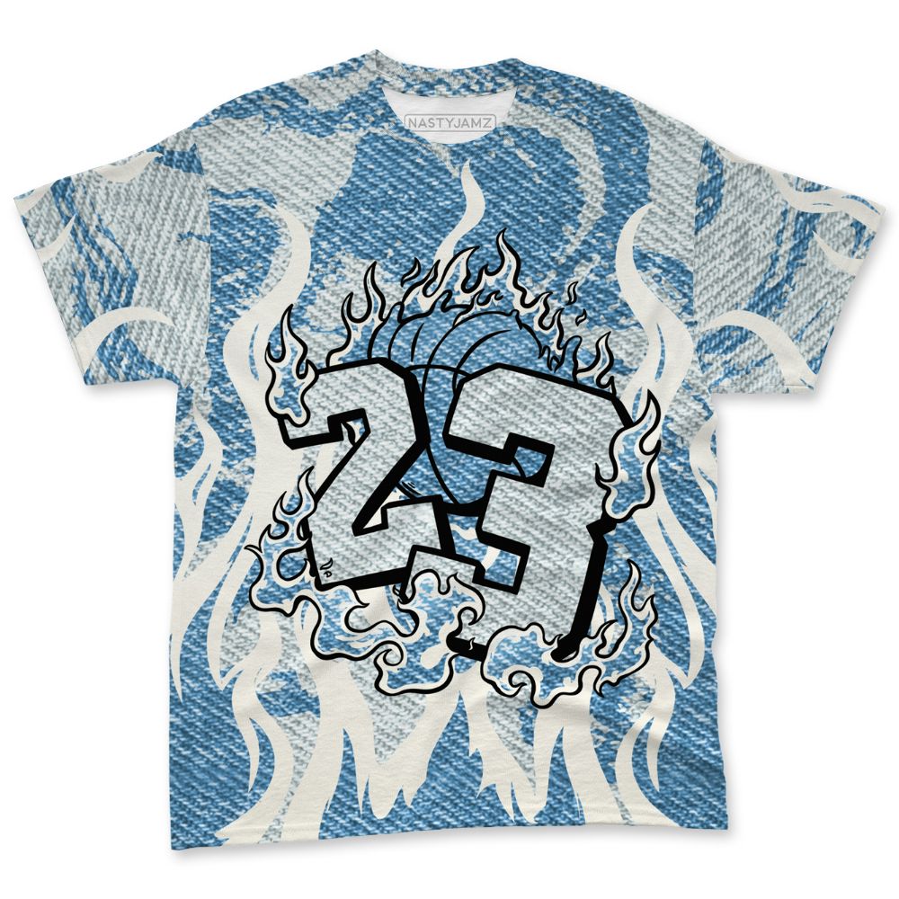 Denim-Worn-Blue-4s-NastyJamz-T-Shirt-Match-23-Burning-Fire-3D-All-Over-Print